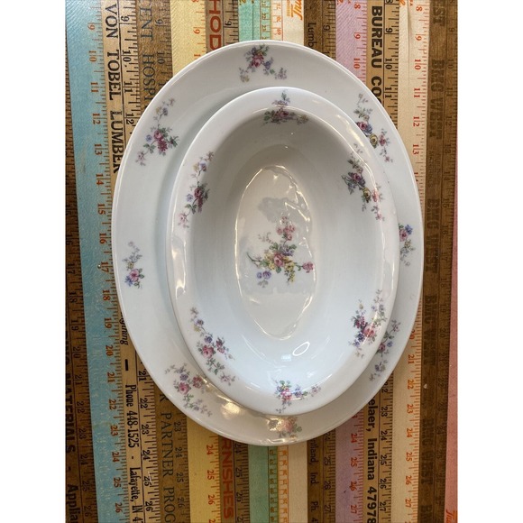 LIMOGES France Haviland Serving Platter Blue Floral Porcelain Bowl Tray 2 Pcs - Picture 6 of 16
